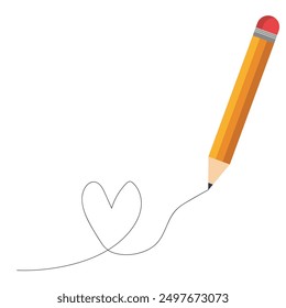 Professional illustration of pencil writing line and heart with text space on white background