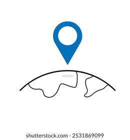 Professional illustration of planet earth icon with geographic location pin on white background