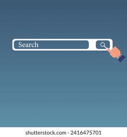 A professional illustration of the search engine box with a finger pointing