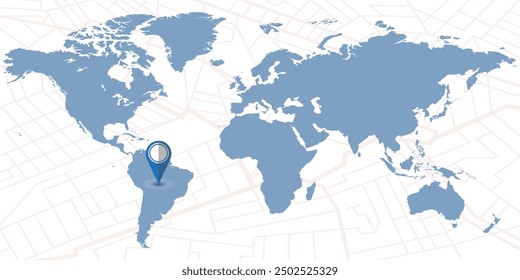 Ilustración de Profesional del mapa del mundo con la ubicación geográfica de América del Sur fijada a pin