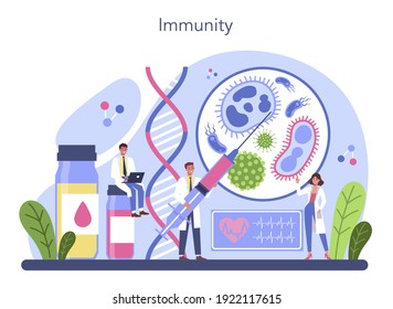 Professional immunologist. Idea of healthcare, virus prevention. Immune system therapy and vaccination. Isolated flat vector illustration