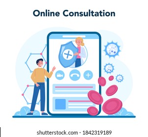 Professional immunologist online service or platform. Idea of healthcare, virus prevention. Immune therapy. Online consultation. Isolated vector illustration