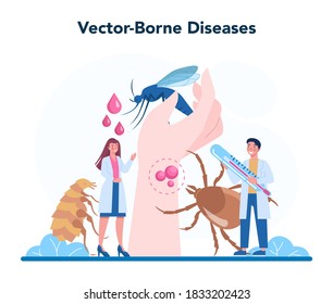 Professional infectionist. Infection disease physician treating vector-borne disease. Virus and respiratory infection outbreak emergency help. Isolated flat vector illustration