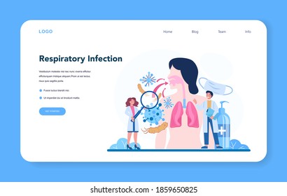 Professional infectionist web banner or landing page. Infection disease physician treating vector-borne disease. Virus and respiratory infection outbreak emergency help. Flat vector illustration