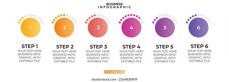 Professional Infographic Business Template - Six-Step Timeline Diagram with Arrows Icon in Vector Format