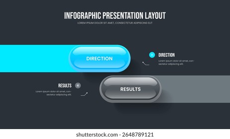 Professionele Innovatie 2 Element Infographic Slide Design. Serviceprofiel Twee opties Diagram Frame Layout. Product Launch Presentation Template Vector Illustratie.