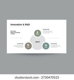 Professional Innovation presentation slide template designed to highlight creative ideas innovation strategy and business transformation. Ideal for startup pitch decks corporate presentations technology reports and strategic planning slides. Clean modern layout fully editable and easy to customize for professional and business use.
