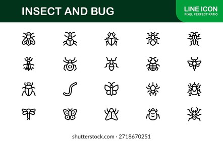 Professional Insect Line Icon Set – Modern minimal bug vector collection with creative outline illustrations for nature-themed projects.