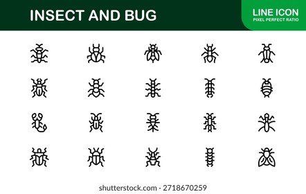 Professional Insect Line Icon Set – Modern minimal bug vector collection with creative outline illustrations for nature-themed projects.