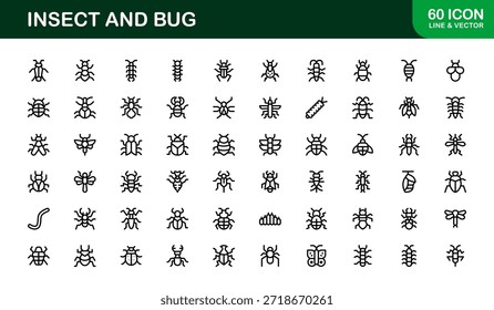 Professional Insect Line Icon Set – Modern minimal bug vector collection with creative outline illustrations for nature-themed projects.