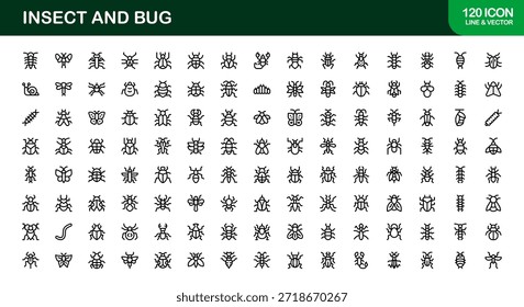 Professional Insect Line Icon Set – Modern minimal bug vector collection with creative outline illustrations for nature-themed projects.