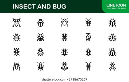 Professional Insect Line Icon Set – Modern minimal bug vector collection with creative outline illustrations for nature-themed projects.