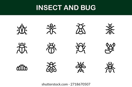 Professional Insect Line Icon Set – Modern minimal bug vector collection with creative outline illustrations for nature-themed projects.