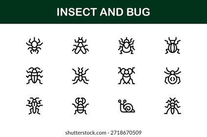 Professional Insect Line Icon Set – Modern minimal bug vector collection with creative outline illustrations for nature-themed projects.