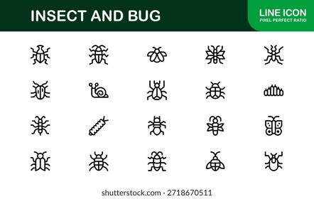 Professional Insect Line Icon Set – Modern minimal bug vector collection with creative outline illustrations for nature-themed projects.