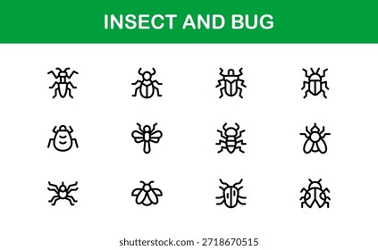 Professional Insect Line Icon Set – Modern minimal bug vector collection with creative outline illustrations for nature-themed projects.
