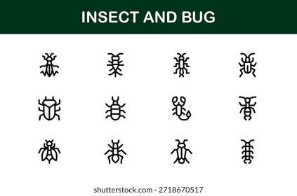 Professional Insect Line Icon Set – Modern minimal bug vector collection with creative outline illustrations for nature-themed projects.