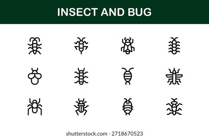 Professional Insect Line Icon Set – Modern minimal bug vector collection with creative outline illustrations for nature-themed projects.