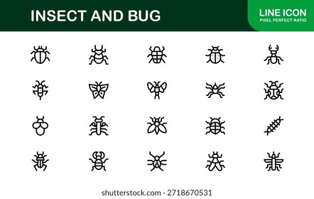 Professional Insect Line Icon Set – Modern minimal bug vector collection with creative outline illustrations for nature-themed projects.