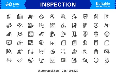 Conjunto de iconos de inspección de Profesional que incluye Elementos de auditoría, revisión, control de calidad y Búsqueda en estilo de Vector mínimo