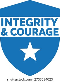 Professional Integrity and Courage shield typography t-shirt design vector illustration for leadership bravery military honor and strength projects isolated on transparent background.