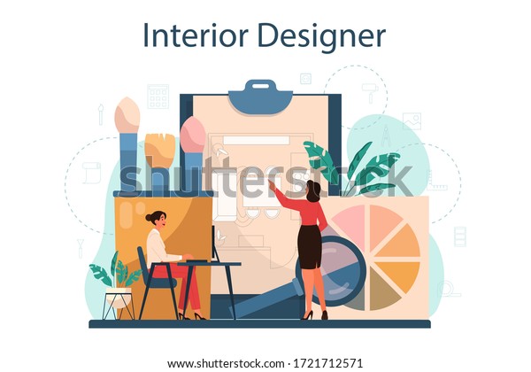 Professional interior designer concept. Decorator planning the design