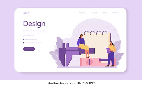 Banner web o página de inicio profesional de diseño de interiores. Decorador que planea el diseño de una habitación, escogiendo el color de la pared y el estilo del mobiliario. Renovación de la casa. Ilustración vectorial plana aislada