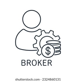 professional intermediary. Registration of transactions in the stock market. Broker. Vector linear icon isolated on white background.
