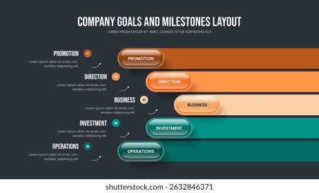 Professional Introduction 5 Step Infographic Slide Design. Service Portfolio Presentation Template Vector Illustration. Corporate Performance Five Option Diagram Slideshow Layout.