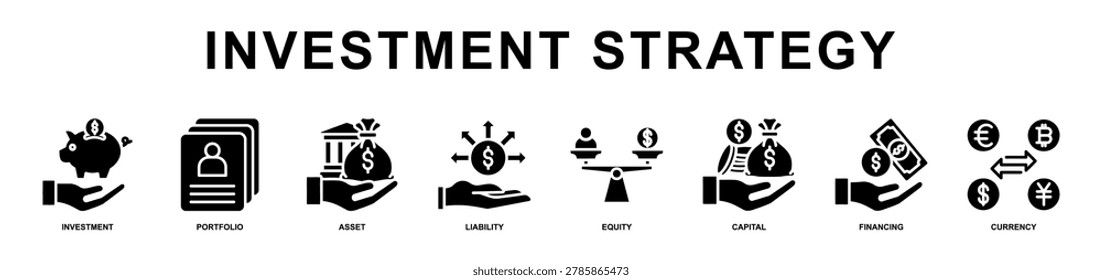 Professional investment strategy artwork featuring portfolio management, assets, liabilities, equity, and capital funding concepts.