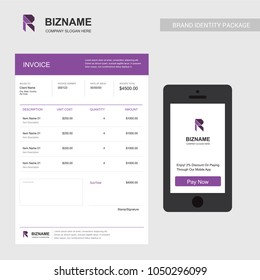 Professional invoice design of company with purple theme and  R 