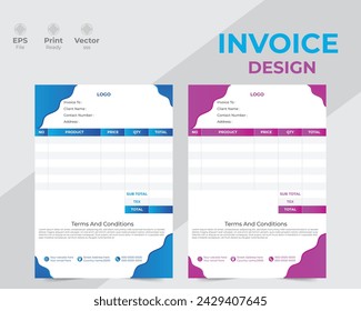 Professional invoice design for corporate office.invoice design illustration.