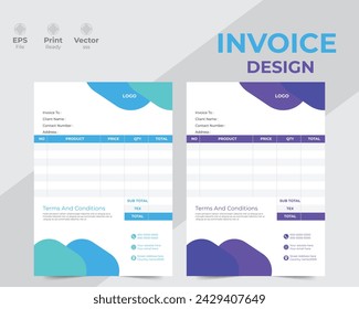 Professional invoice design for corporate office.invoice design illustration.