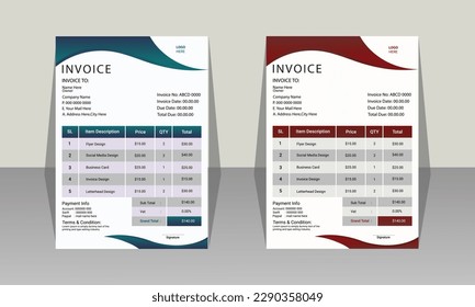 Professional invoice design template with A4 size, easy and minimal billing for corporate invoices