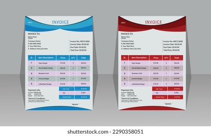 Professional invoice design template with A4 size, easy and minimal billing for corporate invoices