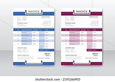 Professional invoice design template, Abstract corporate business invoice design with 2 color variation.

