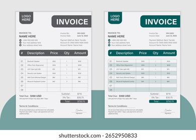 Professional Invoice Design Template | Print Ready | Multipurpose Business Use
