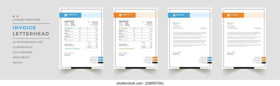 Professional Invoice And Letterhead Design For The Corporate Office. Letterhead, Invoice Design Illustration. Simple And Creative Modern Corporate Clean Design..	