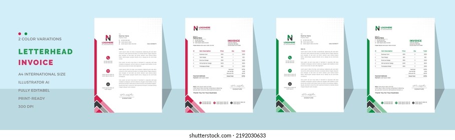 Professional Invoice And Letterhead Design For Corporate Office. Letterhead, Invoice Design Template. Simple And Creative Modern Corporate Clean Design..	