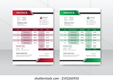 Professional invoice and letterhead design template with A4 size, easy and minimal billing for corporate invoices with 2 color sets