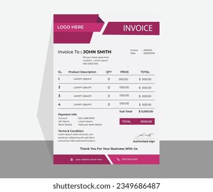 Professionelle Design-Vorlage für Rechnung und Briefkopf mit A4-Größe, professionelle und moderne Rechnungsvorlage 
