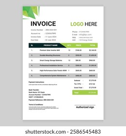 Professional invoice template for business and corporate use. Editable EPS format with clean, modern layout. Ideal for billing, financial transactions, and official documentation.