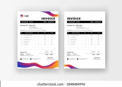 Professional Invoice template design / cover letter - vector minimalist colorful design
