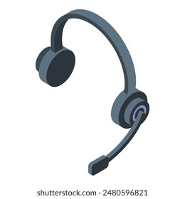 Ilustración isométrica de auriculares de Profesional para Servicio al cliente, centro de llamadas y tecnología de comunicación en línea
