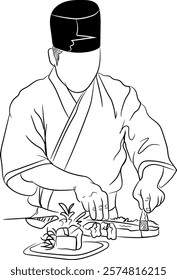 A professional Japanese chef making sushi