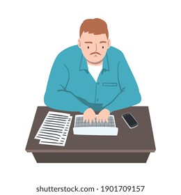 Professional Journalist at Desk Writing Article or Post on Laptop Vector Illustration