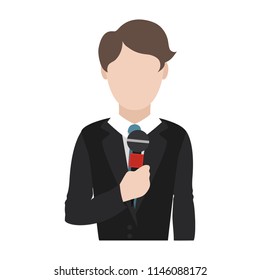 professional journalist report with microphone object