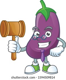 A professional judge eggplant presented in cartoon character design