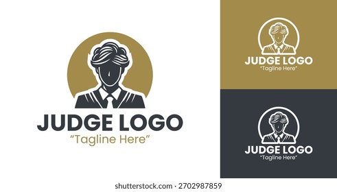 Logotipo do juiz profissional destacando elementos de lei equilibrados para a identidade legal.