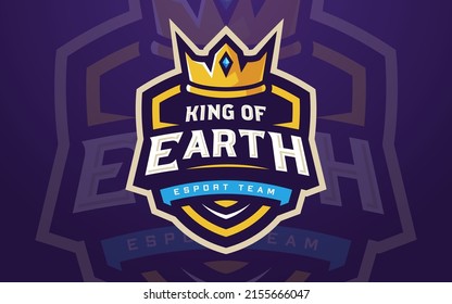 Professional King of Earth Esports Logo Template with Crown for Game Team or Gaming Tournament